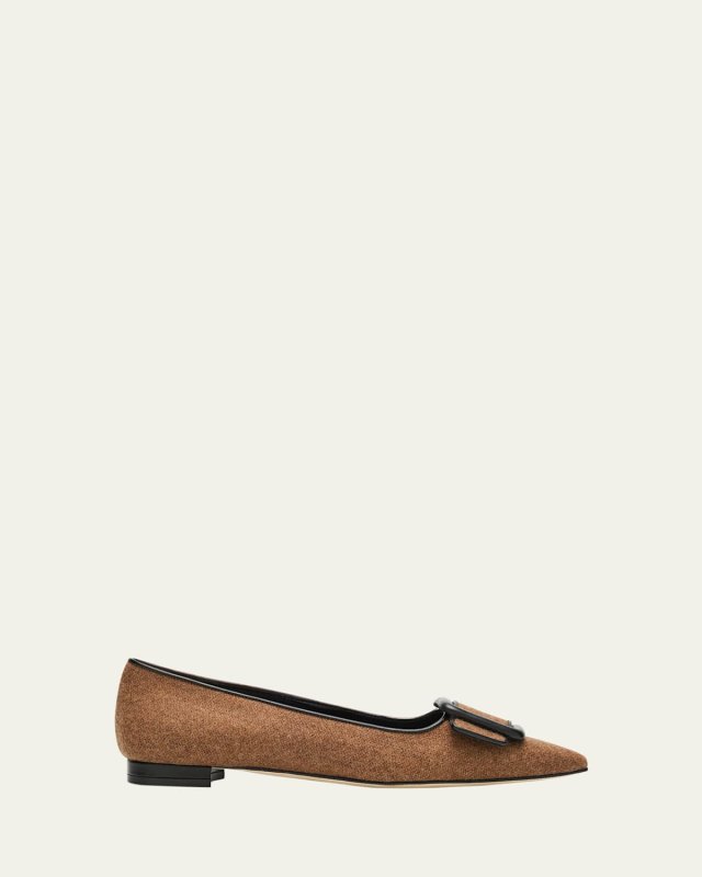 Maysale Wool Buckle Ballerina Flats